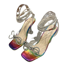 Load image into Gallery viewer, Crystal Clear Wine Glass And Rhinestone Bow Sandals For Women