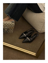 Load image into Gallery viewer, French Style Low Heel Sandals For Women Summer 2025 Spring Black Pointed Toe Kitten Heel Pumps Elegant High Heels