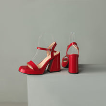 Load image into Gallery viewer, Womens Solid-color Round-toe Chunky-heel Sandals