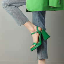 Load image into Gallery viewer, Womens Solid-color Round-toe Chunky-heel Sandals