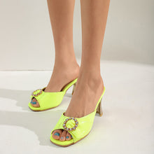 Load image into Gallery viewer, Glitter Patent Leather Rhinestone Strappy Chunky-heeled Sandals