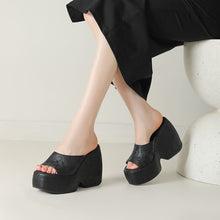 Load image into Gallery viewer, Wedge Heel Jacquard Plus-Size Open-Toe Platform Sandals