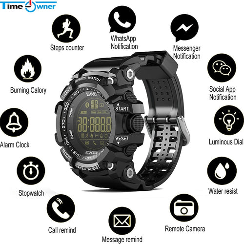 Time Owner Bluetooth Clock EX16 Smart Watch Notification Remote Control Pedometer Sport Watch IP67 Waterproof Men's Wristwatch