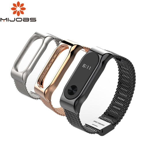 Mijobs Mi Band 2 Strap Metal Bracelet For Xiaomi Mi Band 2 Screwless Stainless Steel Bracelet Wristbands Replace Accessories