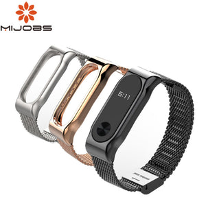 Mijobs Mi Band 2 Strap Metal Bracelet For Xiaomi Mi Band 2 Screwless Stainless Steel Bracelet Wristbands Replace Accessories