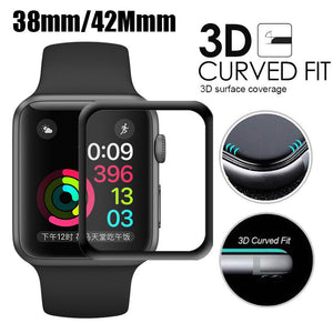 For iWatch Tempered Glass 3D Full Cover Screen Protector For Apple Watch 38mm 42mm Series 1/2/3 Curved Edge Protective Film