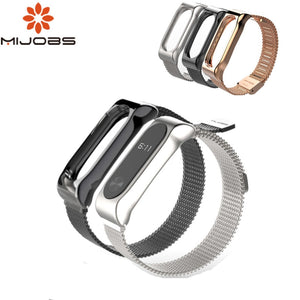 Mijobs Magnet Stap for Xiaomi Mi Band 2 Strap Mi Band 2 Metal Wrist Strap Bracelet for Mi Band 2 Miband 2 Smart Watch Band Strap