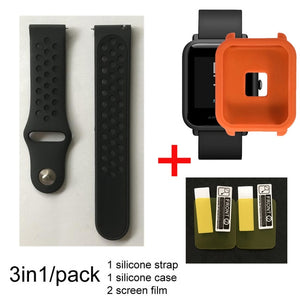3in1 Smartwatch Band for Xiaomi Huami Amazfit bip Youth Smart Watch Silicone Wristband Double Color Replacement Strap+Film Case