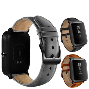 DKPLNT Black Buckle Genuine Leather for Xiaomi huami Amazfit Bip BIT PACE Lite Youth Watch Band strap fitness bracelet