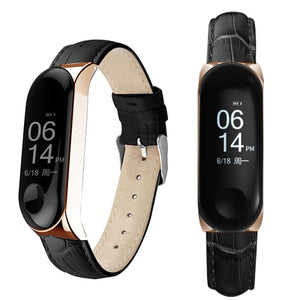 Black Rose Gold Case Smart Watch band for Xiaomi Mi Band 3 Leather strap For xiaomi mi band 3 bracelet Miband 3 Strap