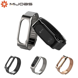 Mijobs Mi Band 2 Strap Bracelet wrist Mi band2 strap Smart Band MiBand 2 Strap Wristband black Magnet Metal for xiaomi Mi Band 2
