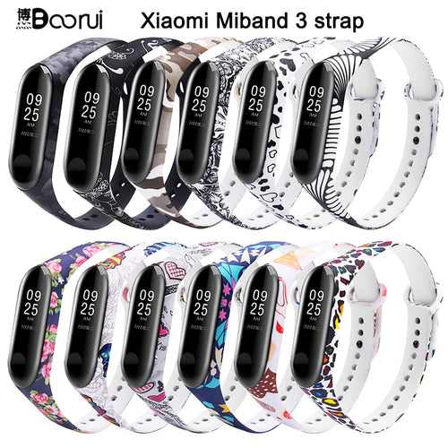 BOORUI Colorful Mi Band 3 Strap Bracelet Replacement  for Xiaomi miband 3 silicone pulsera correa mi3 belt with varied flowers