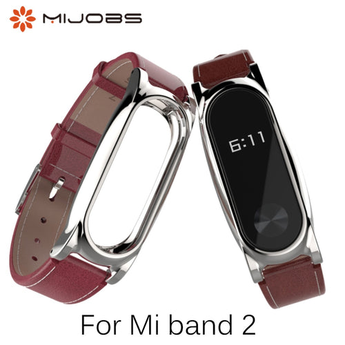 Xiaomi Mi Band 2 PU Leather Strap Metal Frame for MiBand 2 Smart Bracelet PU Plus leather strap For Mi Band 2 Accessories