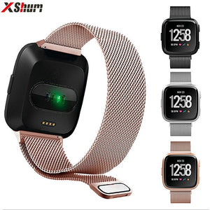 XShum Metal Stainless Steel Band For Fitbit Versa Strap Wrist Milanese Loop Magnetic Bracelet fit bit Verse Band Accessories