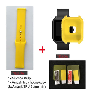 3in1 Smartwatch Band for Xiaomi Huami Amazfit bip Youth Smart Watch Silicone Wristband Double Color Replacement Strap+Film Case